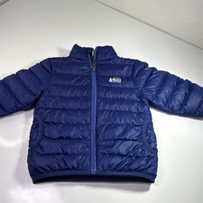 REI Co-op Boys Blue Green Puffer Jacket Quilted Full Zip Pockets Polyester