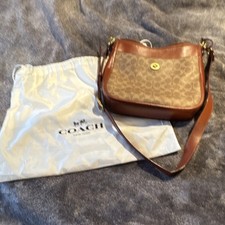 Coach Brown Tan Logo Shoulder Bag with Original Dust Bag, Designer Classic