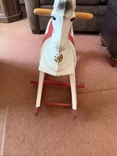Vintage Wooden Rocking Horse White with Red Saddle Star Design