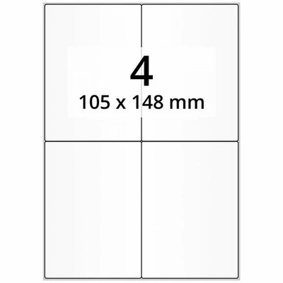 25 x A4 weiß matt 4 Etiketten pro Blatt selbstklebend Inkjet bedruckbares Papier