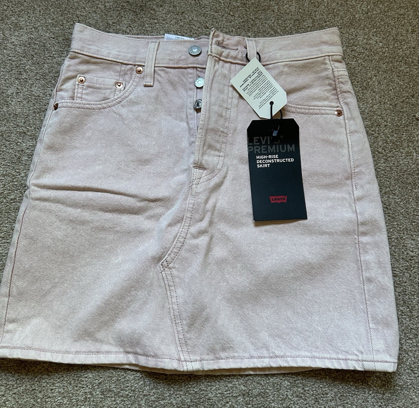 Levi's High Rise Deconstructed Mini Skirt Size 25 UK In Pink, BNWT, RRP £78