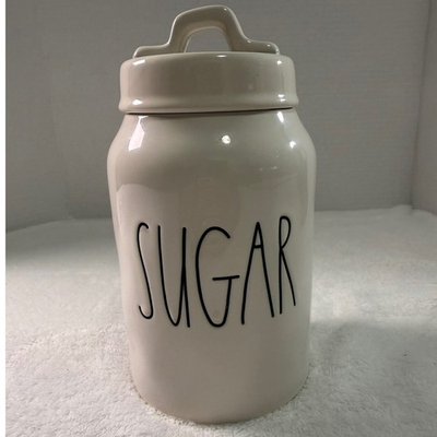 #ad Rae Dunn Artisan Collection Sugar Canister Cream Ceramic Fat Lid Handle $38.58