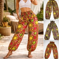 Hose Haremshose Pluderhose Pumphose Baumwolle Hippie Freizeithose Bunte Kreise