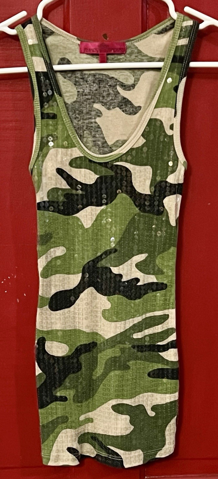 Almost Famous Brand Sequin Camo Tank Top Junior Size Small