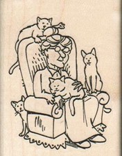 Cat Lady 1 3/4 x 2 1/4" Rubber Stamp, Cat Lover Stamp, Cat Stamp