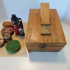Vintage Griffin Shinemaster Wooden Shoe Shine Valet Box with Assorted Polishes a