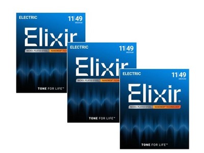 *3 SETS ELIXIR 12102 NANOWEB COATED ELECTRIC GUITAR STRINGS LIGHT - 11-49*