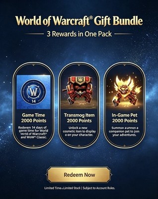 WoW World of Warcraft MCD 2026 Promo Bundle - Pet + Transmog + 14 Day Game Time