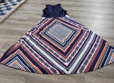Eliza J Maxi Blue Halter Top Dress With  Geometric Multi-colored Design Size Med