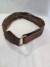 Women's vintage brown Woven leather Wide belt Boho Retro Hook Closure