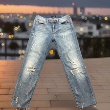 Judy Blue Jeans Womens 7/28 Blue Relaxed Fit Straight Mid Rise Distressed 27x26