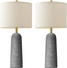 Set of 2 Modern 27.25" Gray Resin Table Lamps with Linen Shades