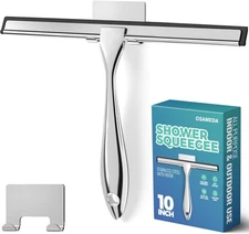  Stainless Steel Shower Squeegee 10" with Adhesive Hook – Bathroom & Glass