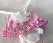 PINK CHECK DRESS PANTIES & BIB ~ NEW REPLACEMENT for 12" TEENY TINY TEARS DOLL