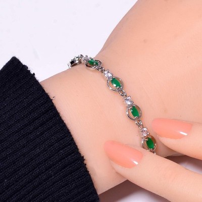 Emerald Simulated 925 Sterling Silver Tennis Bracelet 8.99'' B7306958