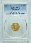 1911-D $2.5 Indian Head Gold Quarter Eagle Strong D PCGS AU 53 #5714