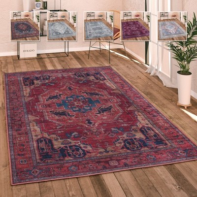 Teppich Wohnzimmer Flachgewebe Vintage Orient Ornamente Bordüre Waschbar