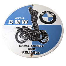 Vintage BMW Sign - Porcelain Metal Motorcycle Gas Pump Service Auto Sign