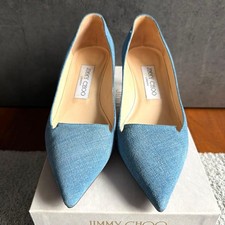 Rare Jimmy Choo Denim Look Pumps Size 35 22-22.5cm 4cm Heel Blue