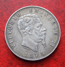 Lire 5 1875 Roma Vittorio Emanuele II (retro colpetto ore 8