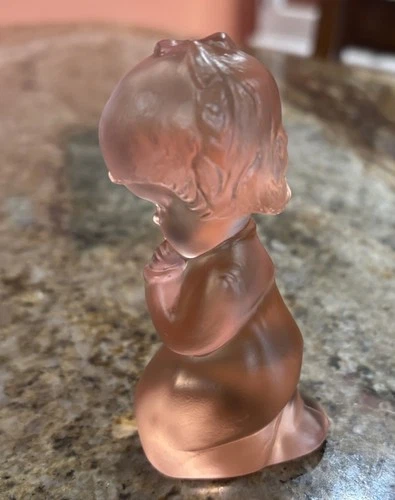 Vintage Fenton Art Glass Frosted Pink Baby Girl Kneeling Praying Figurine