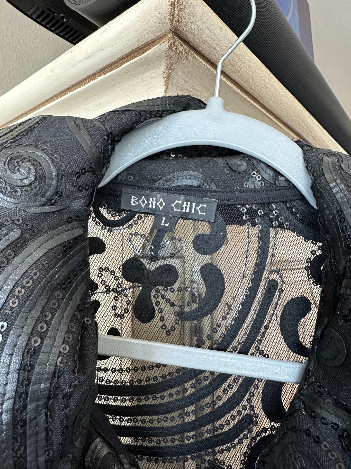 "Boho Chic" Black Sequin Button Down Swing  Jacke… - image 3