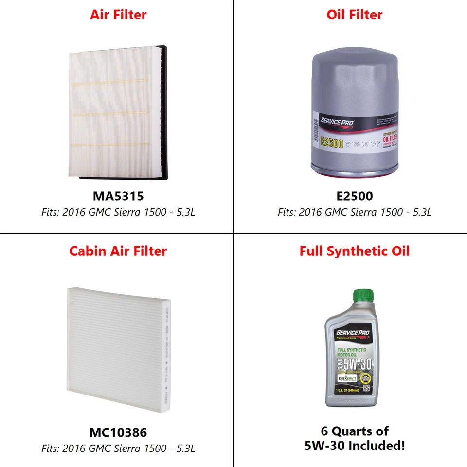 2016 GMC Sierra 1500 5.3L Complete Oil, Air & Cabin Filter Kit (5W-30) - Imagem 2 de 4