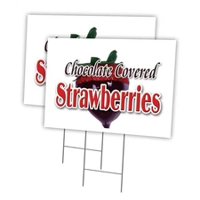 Chocolate Covered Strawberries 2 Pack of 12" x 16" Yard Sign & Stake Plastic