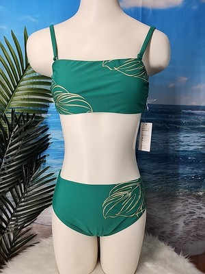 NWT Cupshe Womens Two Piece Bikini Size Small Green W/ Gold  Floral Design 