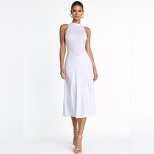 Naked Wardrobe White Hourglass Sleeveless Sheer Bodice Midi Dress New Size M
