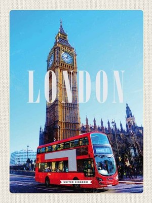 Holzschild 40x30 cm London red Bus roter Big Ben Bildmotiv Reisemotiv England De