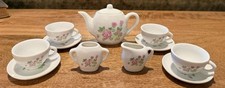 11 Piece Mini White Floral Tea Set Porcelain Doll House Child Play
