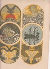 1917 Antique Classic Art Nouveau Marine Motifs Print Journal Decoration