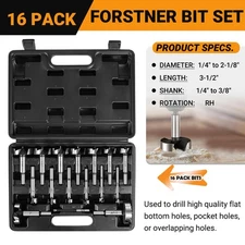 Forstner Bit Set for Wood 16PCS High Strength Steel Wood Drill Bits for Drilling