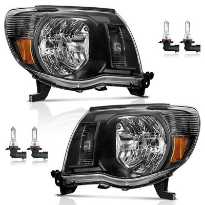 Pair Headlights Assembly For 2005-2011 Toyota Tacoma Black Headlamps w/Bulbs