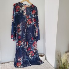 BAND OF GYPSIES L Sheer Navy Floral Kimono Duster Boho Beach Swim Cover Flowy