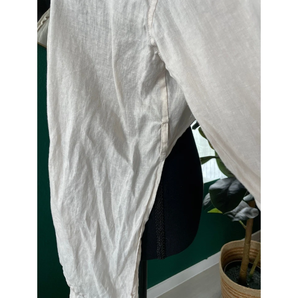 Zara 亚麻混纺裹身上衣女式 S 恤米色长袖短极简主义 — 第 4/4 张图片