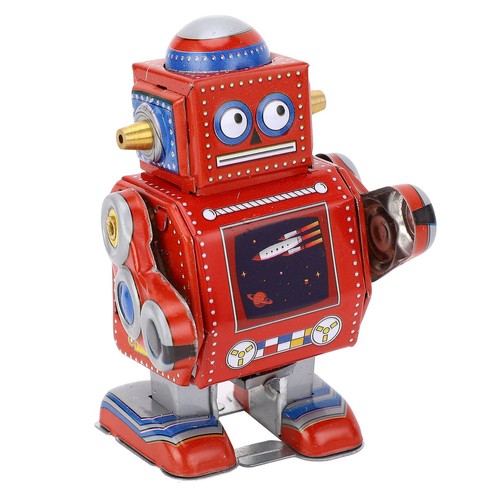 (Red)Wind Up Robot Toy Hand Made Decorative Vintage Clockwork Robot Toy - Picture 9 of 22