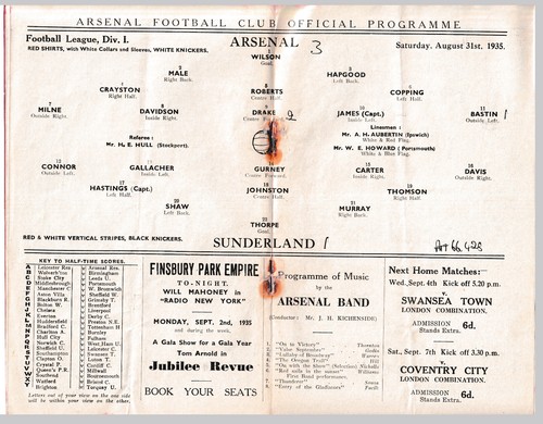 Arsenal v Sunderland 31/8/1935 - Picture 2 of 2