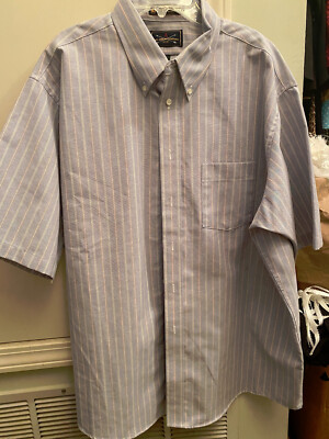 MENS ARROW STRIPED LONG SLEEVE BUTTON POCKET DOWN DRESS SHIRT BLUE WHITE  17.5