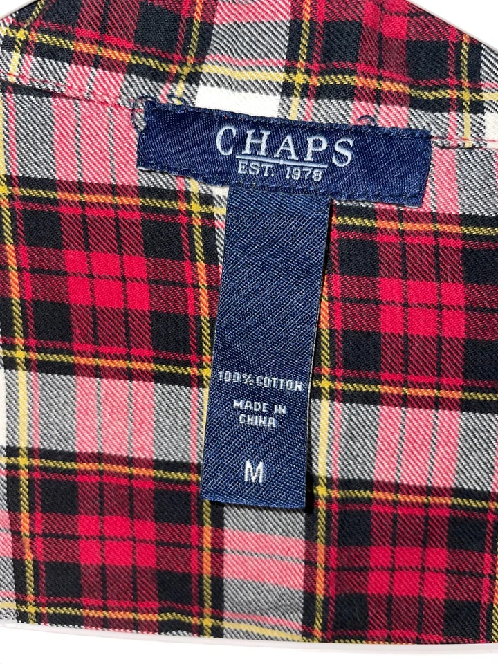 Chaps Women's M 2 Pc Flannel Pajama Set 100% Cotton Red Plaid Long sleeve button - Image 3 of 4