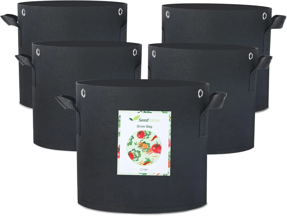 Seedfactor 5 Pack Plant Grow Bags Heavy Duty Thick Nonwoven Fabric Pots Planters - Image 4 of 4