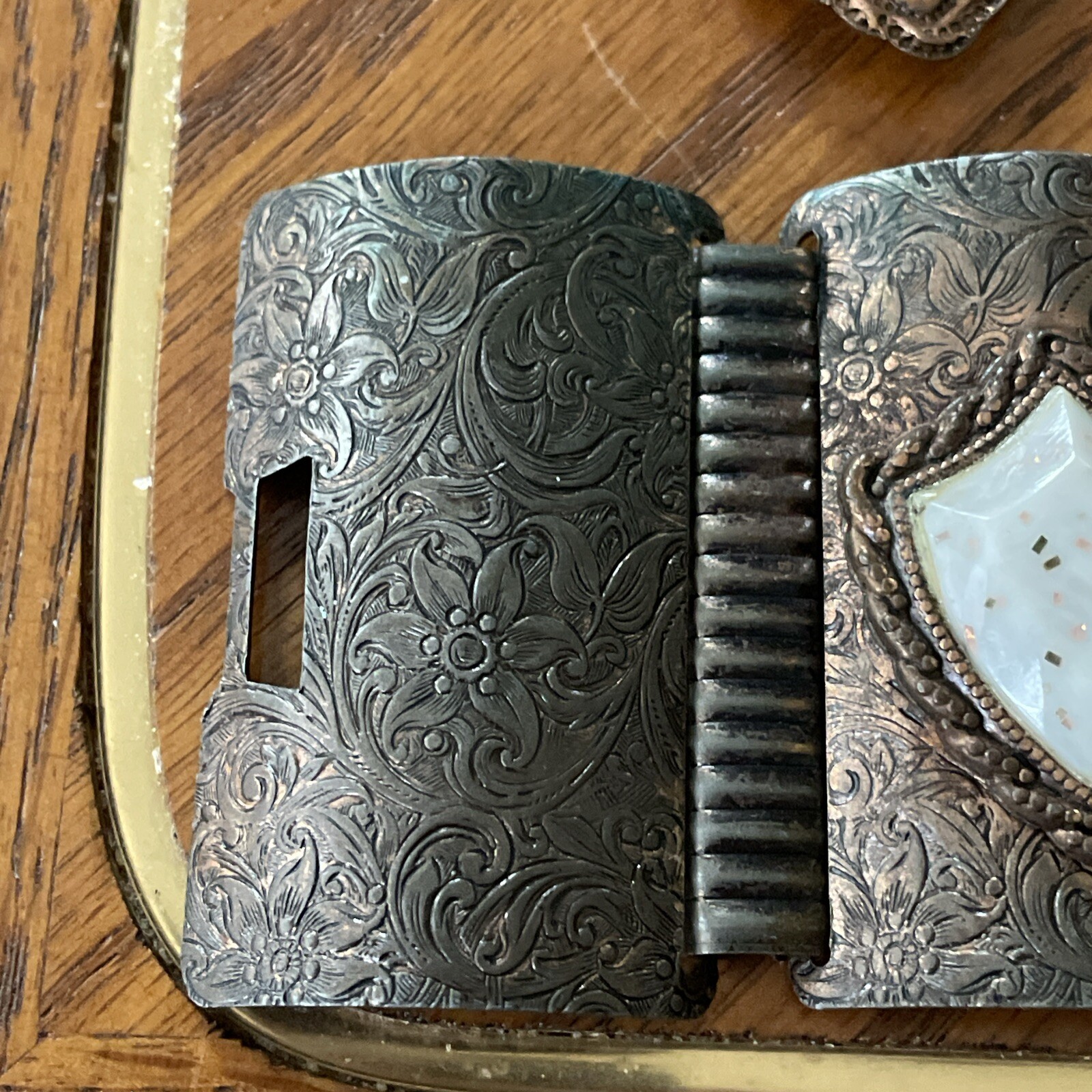 Set Chunky Shield Panel Cuff Hammered Copper Ston… - image 7