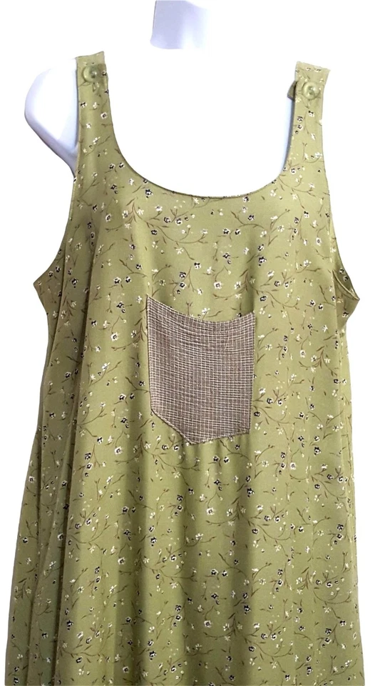 Cactus Flower Maxi Dress Womens M Sleeveless Green Floral Jumper USA Vintage 90s - Image 3 of 4