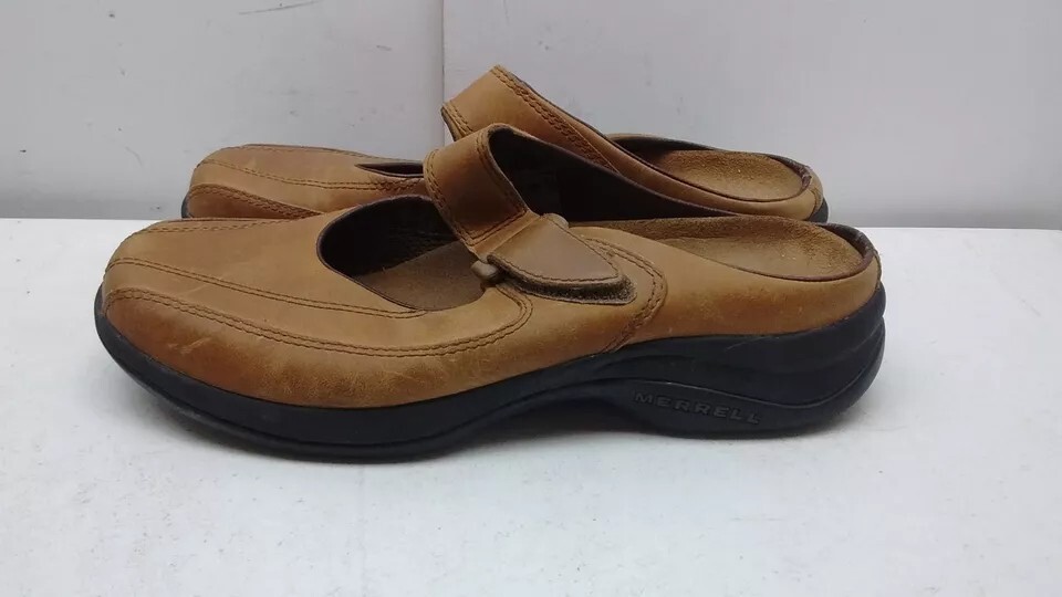 Merrell Topo Clutch Deer scarpe sandalo donna pelle marrone Mary Jane Mule 8M 38 5