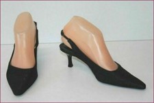 SONIA RYKIEL Pointed Pumps Black Printed Canvas Open Heels T 37 TBE