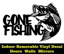 Gone Fishing Two 8" x 5" Wall Decal Indoor Matte Black Vinyl Walls Doors Mirrors
