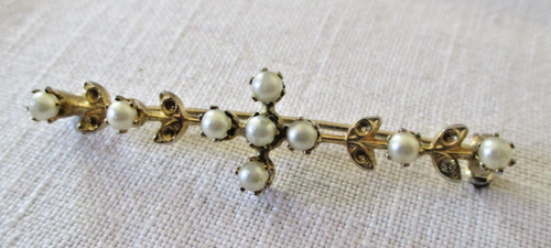 Broche Vintage Fine Et élégante En Or, Argent, Perle Et Marcassites - Modèle 2200, Occasion