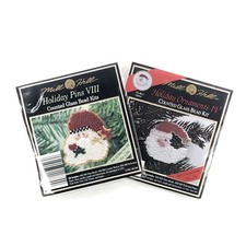 2pc Mill Hill H43 Crescent SANTA Ornament H80 Folk Art Face Pin Glass Bead Kits