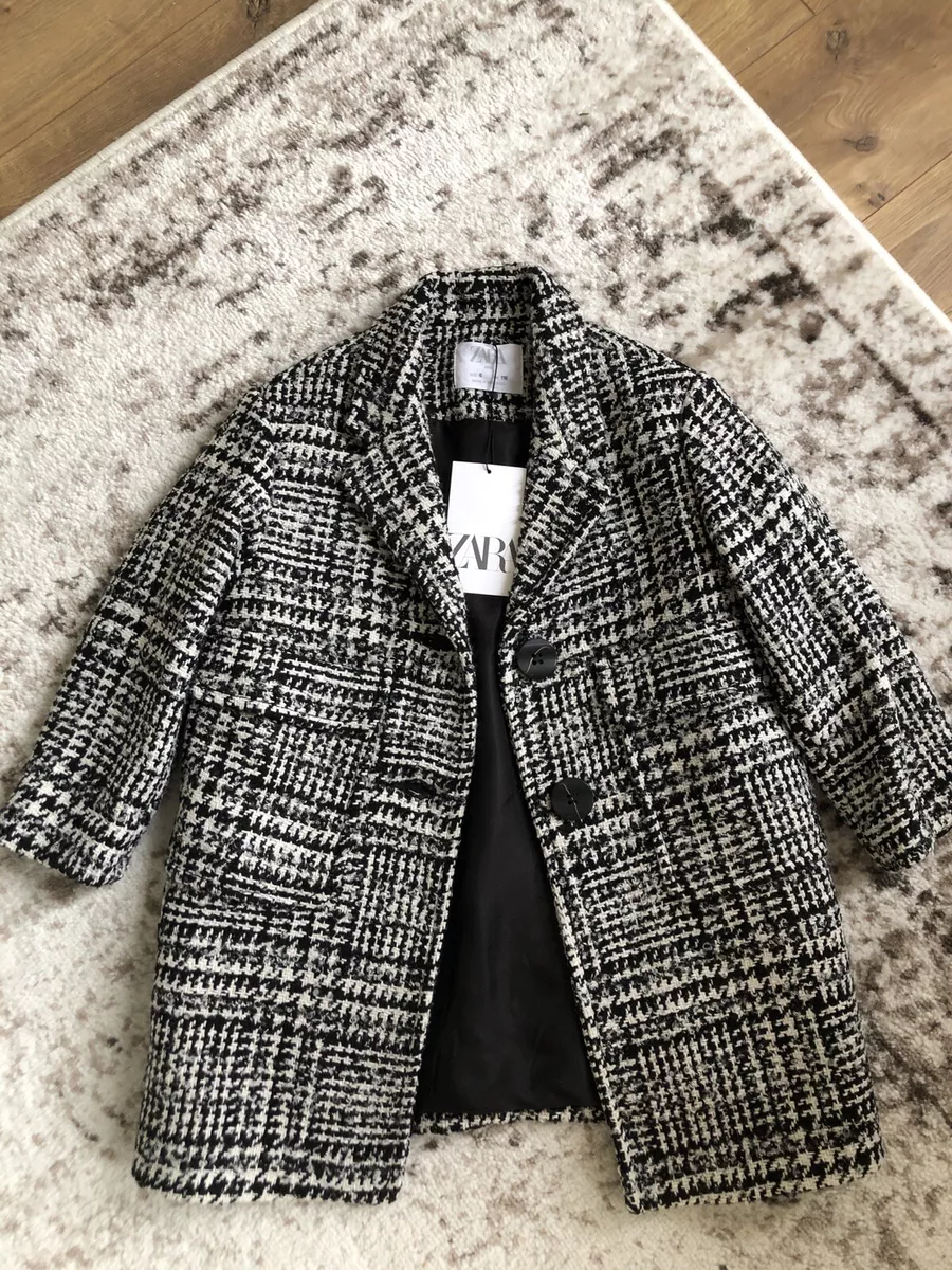 New Zara Kids Two Tone Black White Plaid Tweed Coat 6 Years eBay